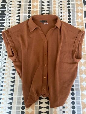 Adrianna Papell Rust Button-Front Short Sleeve Blouse